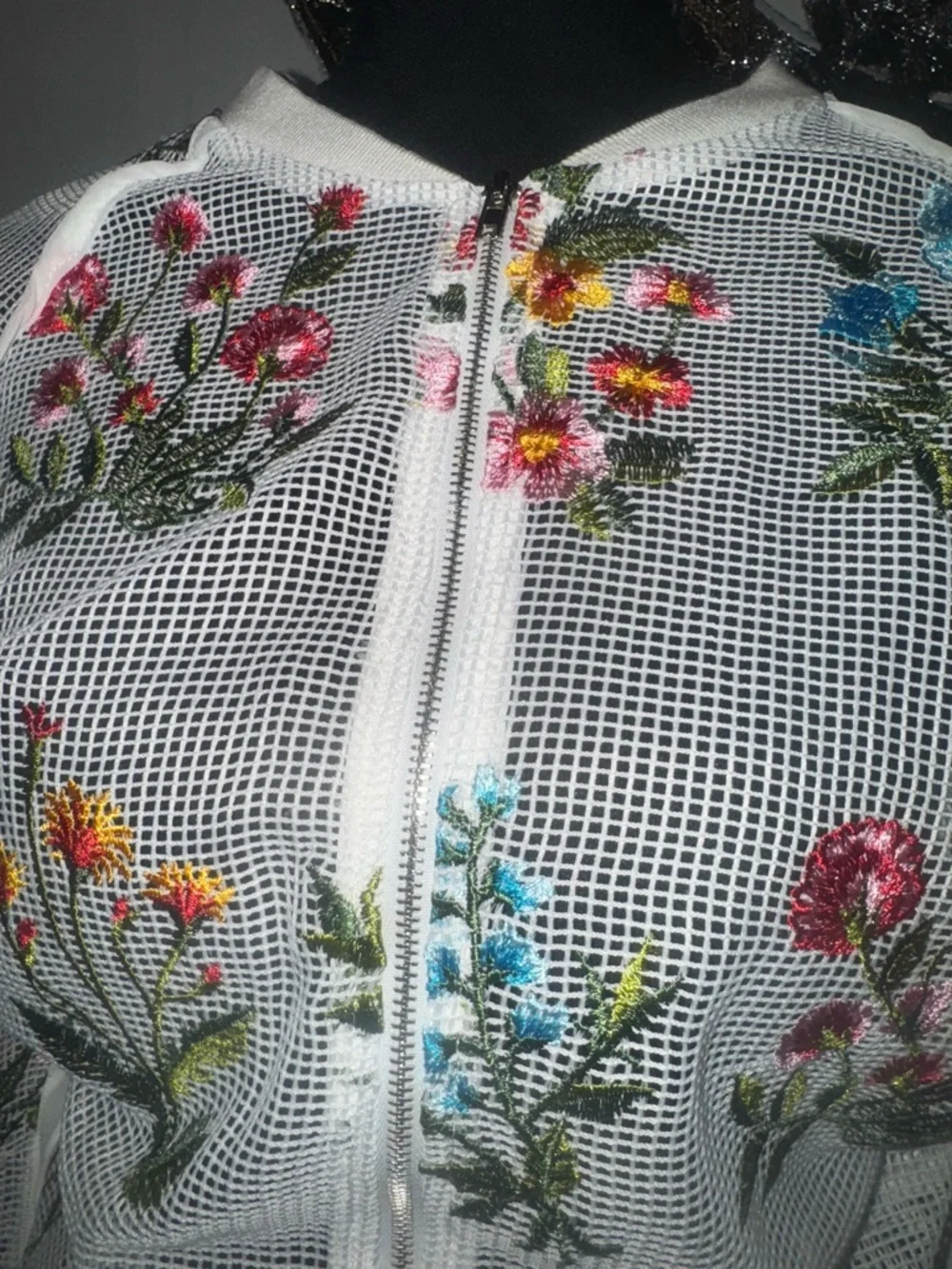 Chelsea & Violet White Mesh Zip-Front Floral Embroidered Jacket - Picture 2 of 7